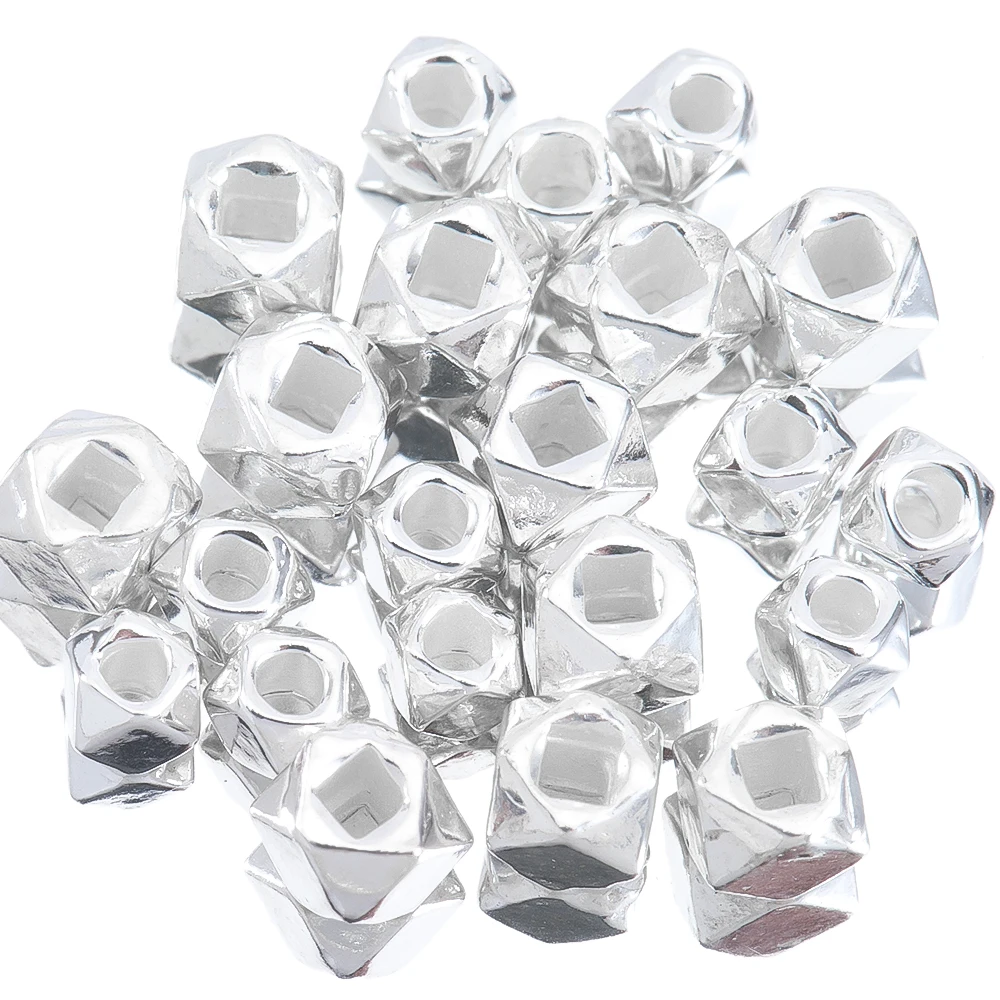 

10pcs 925 Sterling Silver Polyhedron Beads Spacer Beads Accessories Silver Bead for Bracelet Necklace Jewelry Making Findings