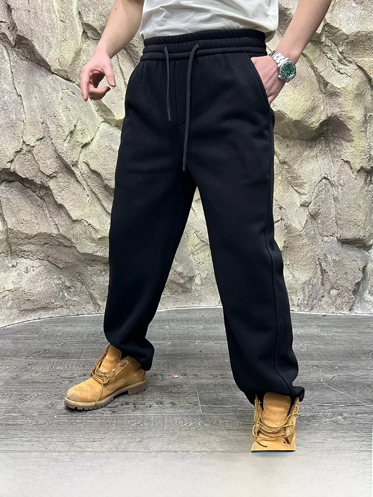 

Blend Wool Comfortable Casual Men's Sweatpants Straight Leg Long Pants Winter Wear Fce Lined Color