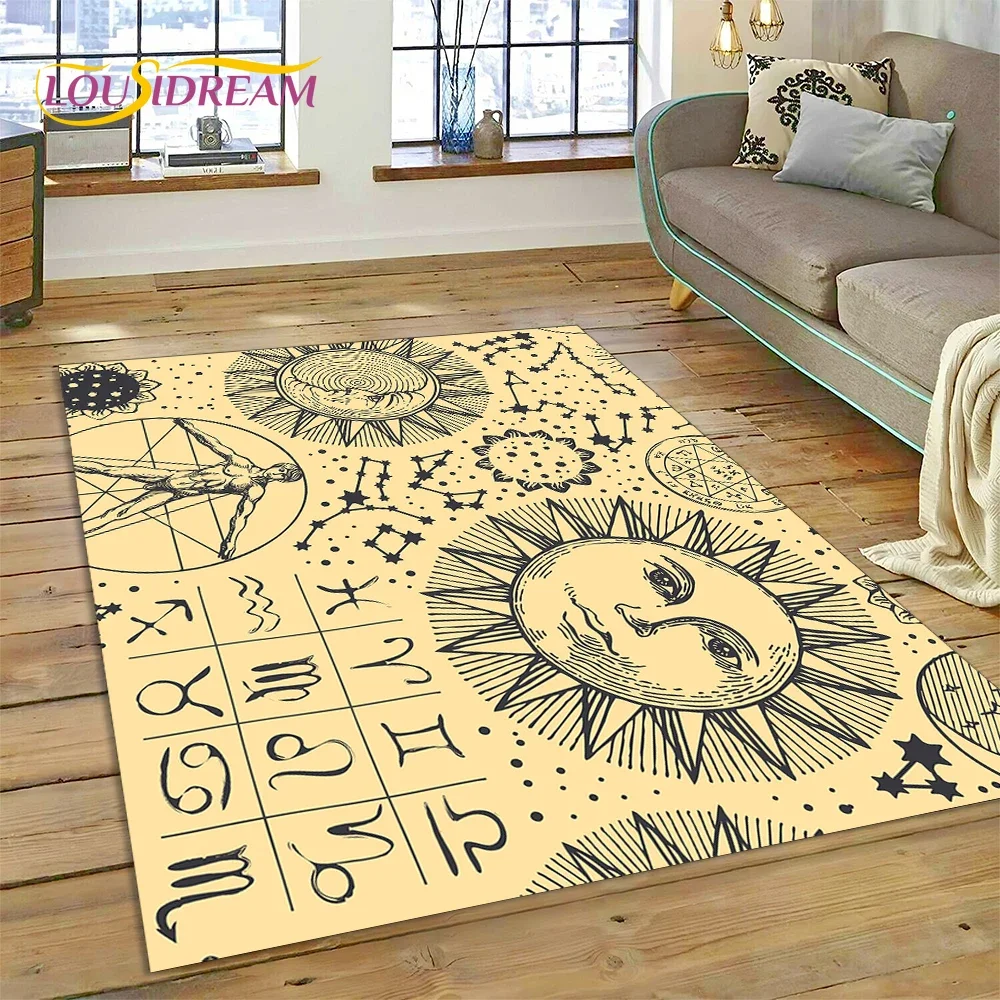 Mysterious Tarot Sun Moon Mandala Magic Carpet Rug for Bedroom Living Room Home Sofa Decoration,Child Game Large Decor Floor Mat