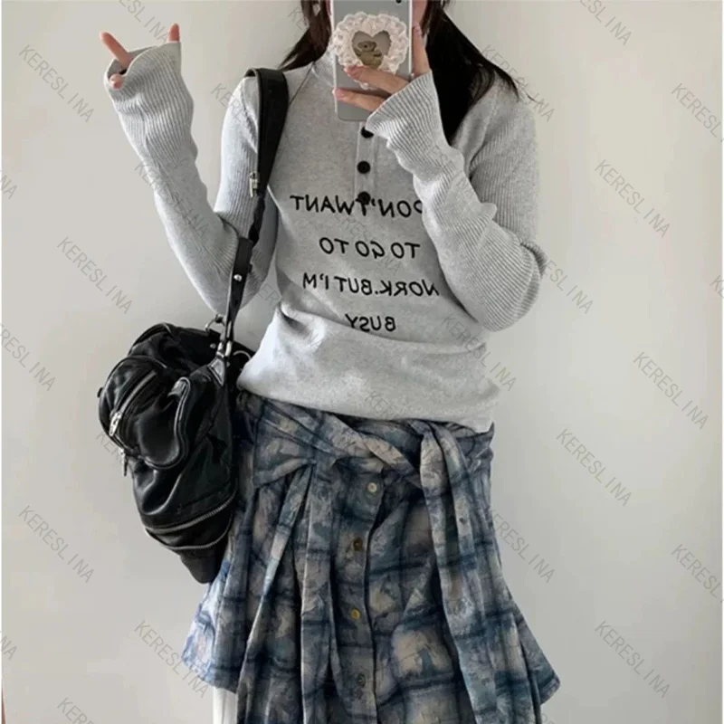 Casual classic versatile letter printed high neck knitted sweater autumn/winter slimfit comfortable popular thin knitted sweater