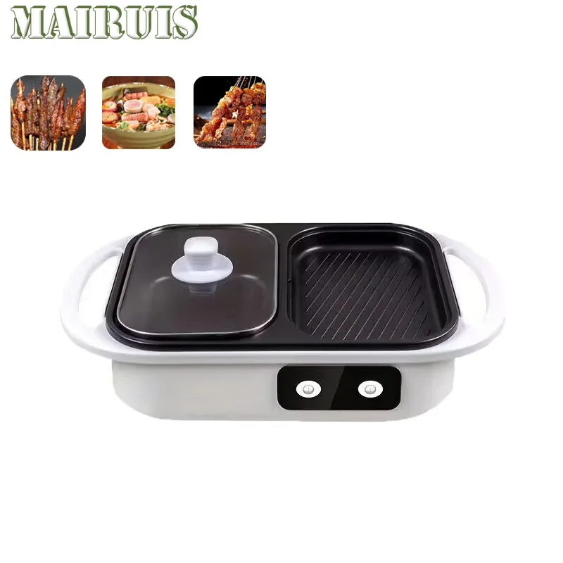 Olla eléctrica multicocción para asar, máquina de cocina 2 en 1, parrilla para barbacoa, freidora, sartén, cacerola caliente, placa antiadherente, 110V/220V