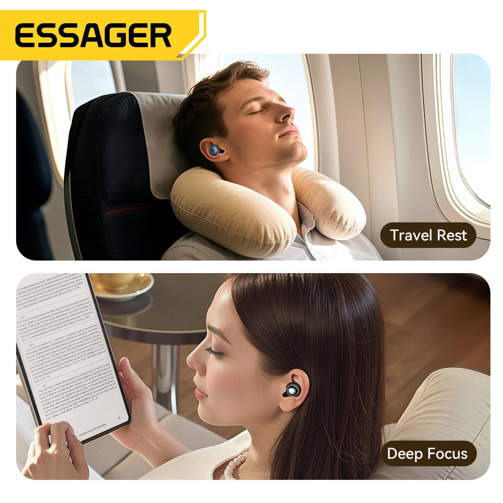 Essager سدادات الأذن للنوم 49dB إلغاء الضوضاء قابلة لإعادة الاستخدام سيليكون سدادة الأذن حماية السمع للحفل النوم الضوضاء سدادة الأذن