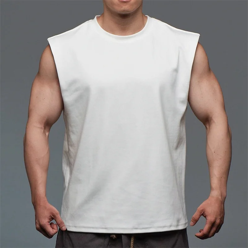 2024 Men sleeveless T-shirt Male Sports Gym Muscle Fitness Blouses Loose Half Sleeve Summer Bodybuilding Tee Tops Men\'s Clothing