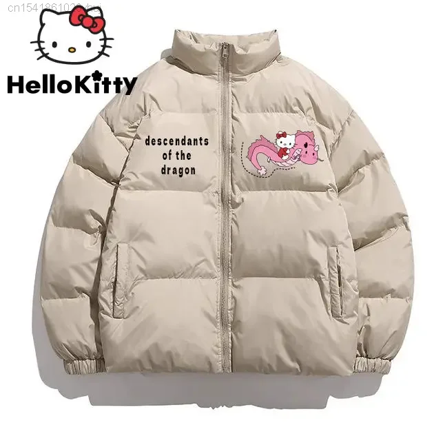 Sanrio Dragon Hello Kitty Cotton Coat Winter Thick Warm Y2k Gothic Hip Hop Zipper Black Down Jacket Youthful Woman Clothes Girls