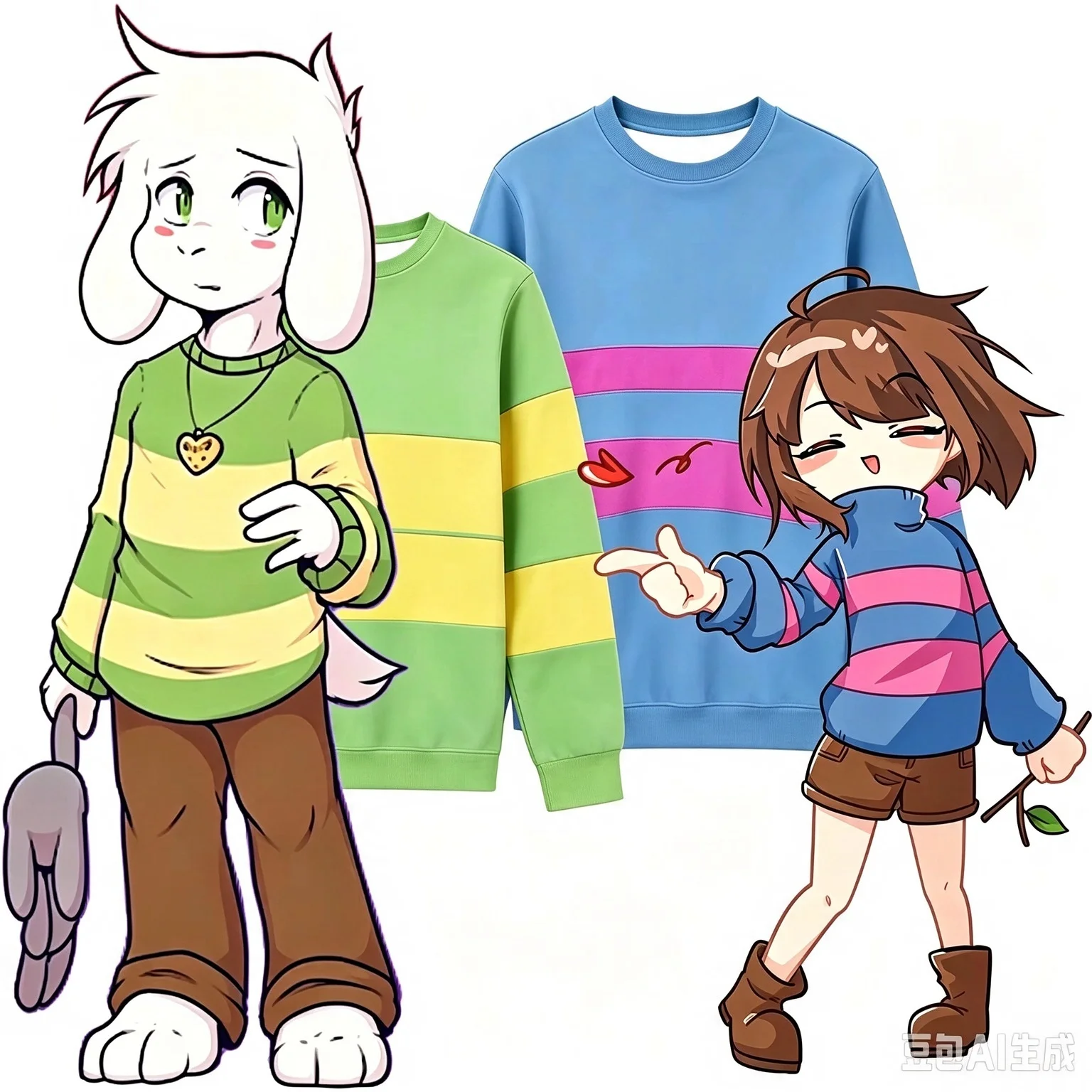 Deltarune Undertale Kris Role Playing Fashion Round Neck Shirt for Boys and Girls, Green Yellow Striped Thin Velvet Hoodie