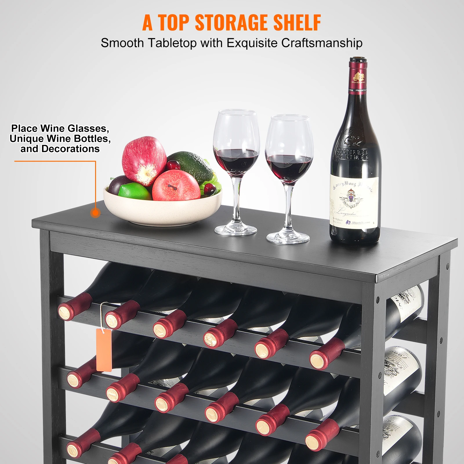 SucceBuy 42 Bottle Modular Wine Rack Solid Bamboo Wood Storage Racks with Table Top Floor Freestanding Wine Holder Display Shelf image 3
