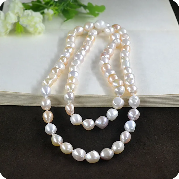 

hot sell natural 90cm 10-12 mm mix colour baroque pearls long necklace sweater chain fashion jewelry