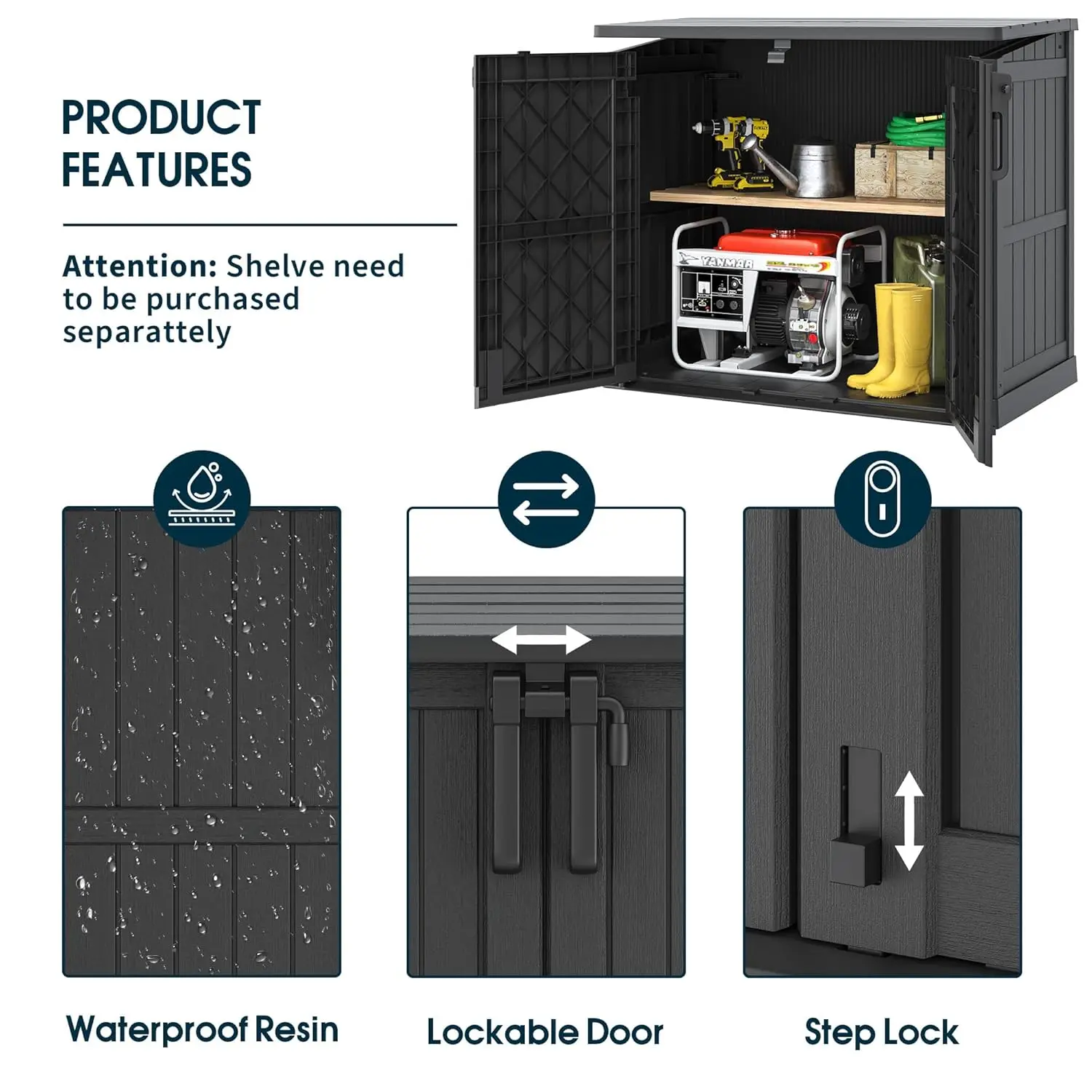 new 36 Cu Ft Lockable Horizontal Resin Outdoor Storage Cabinet, Waterproof Portable Shed for Backyard & Patio, Customized