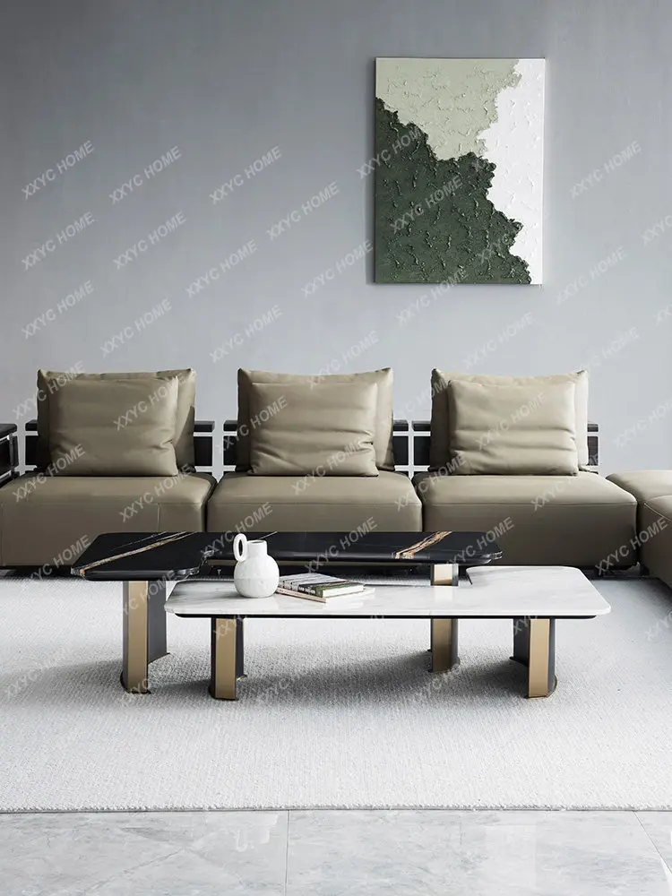 Light luxury natural marble high-end living room coffee table minimalist special-shaped luxury stone coffee table combination