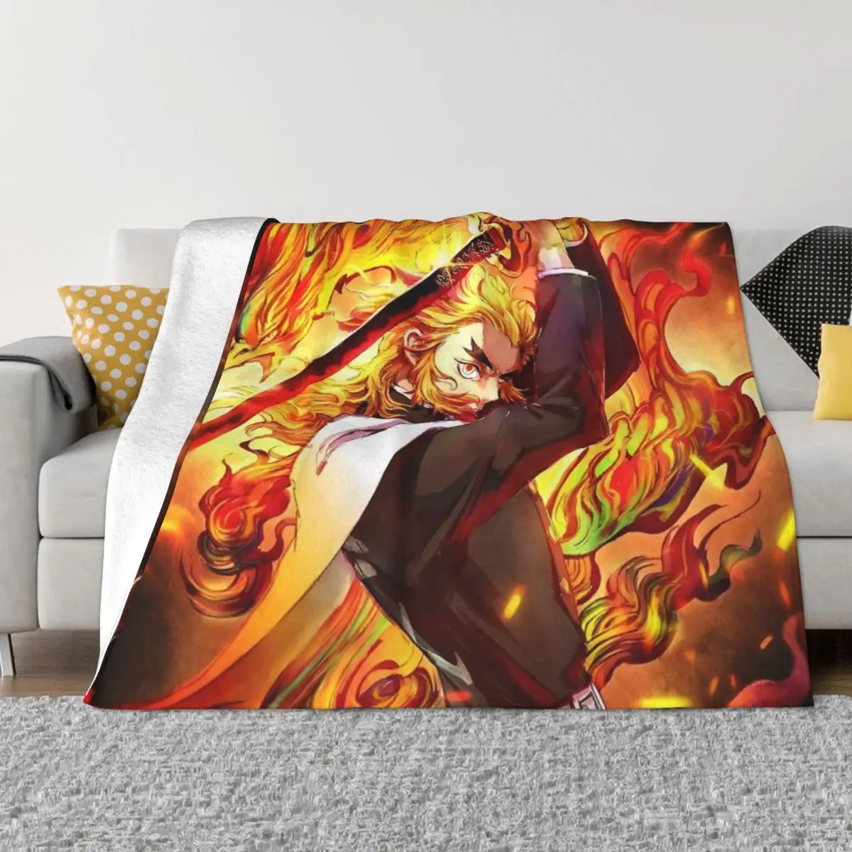 Kimetsu No Yaiba - Rengoku Kyoujurou Blanket Bedspread On The Bed Soft For Double Bed