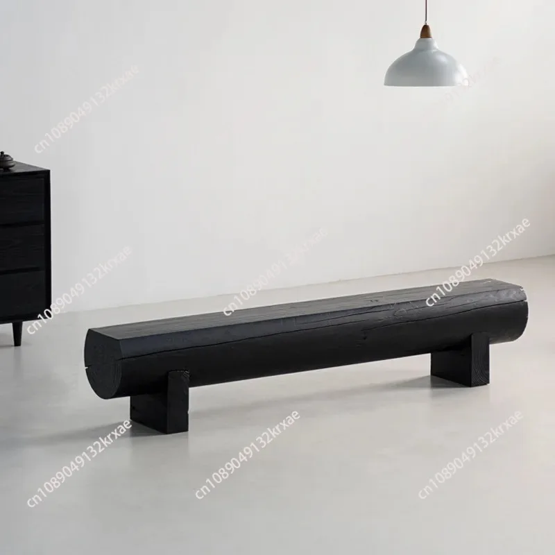 Carbonized black TV cabinet bed and breakfast bench log shoe changing stool furniture root carving