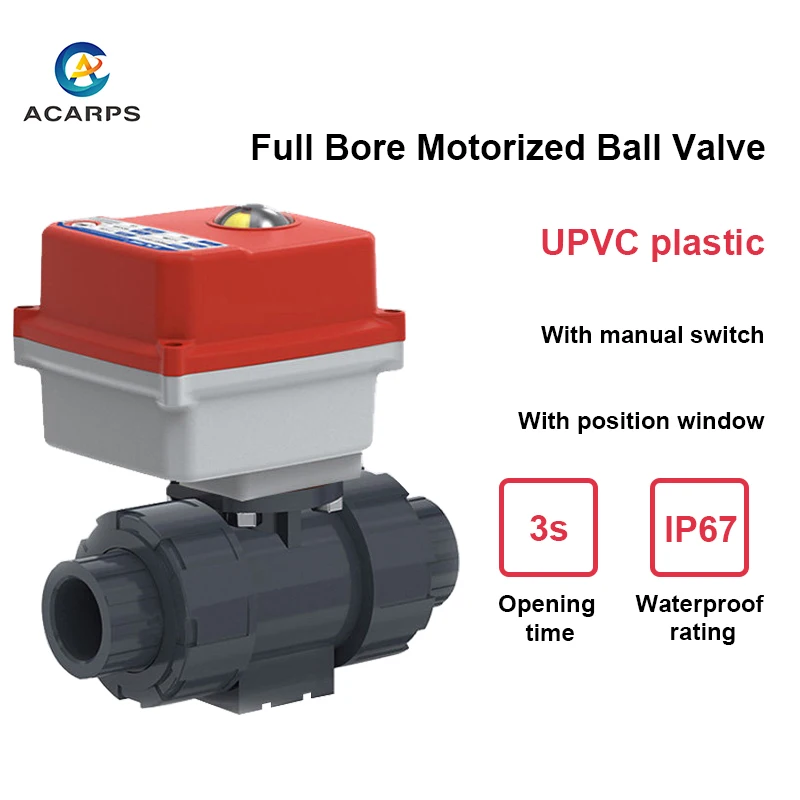 

Motorized Ball Valve UPVC 3S Quick Open Electric Valves with Manual Override & Position Window, Corrosion Resistant 12V/24V/220V