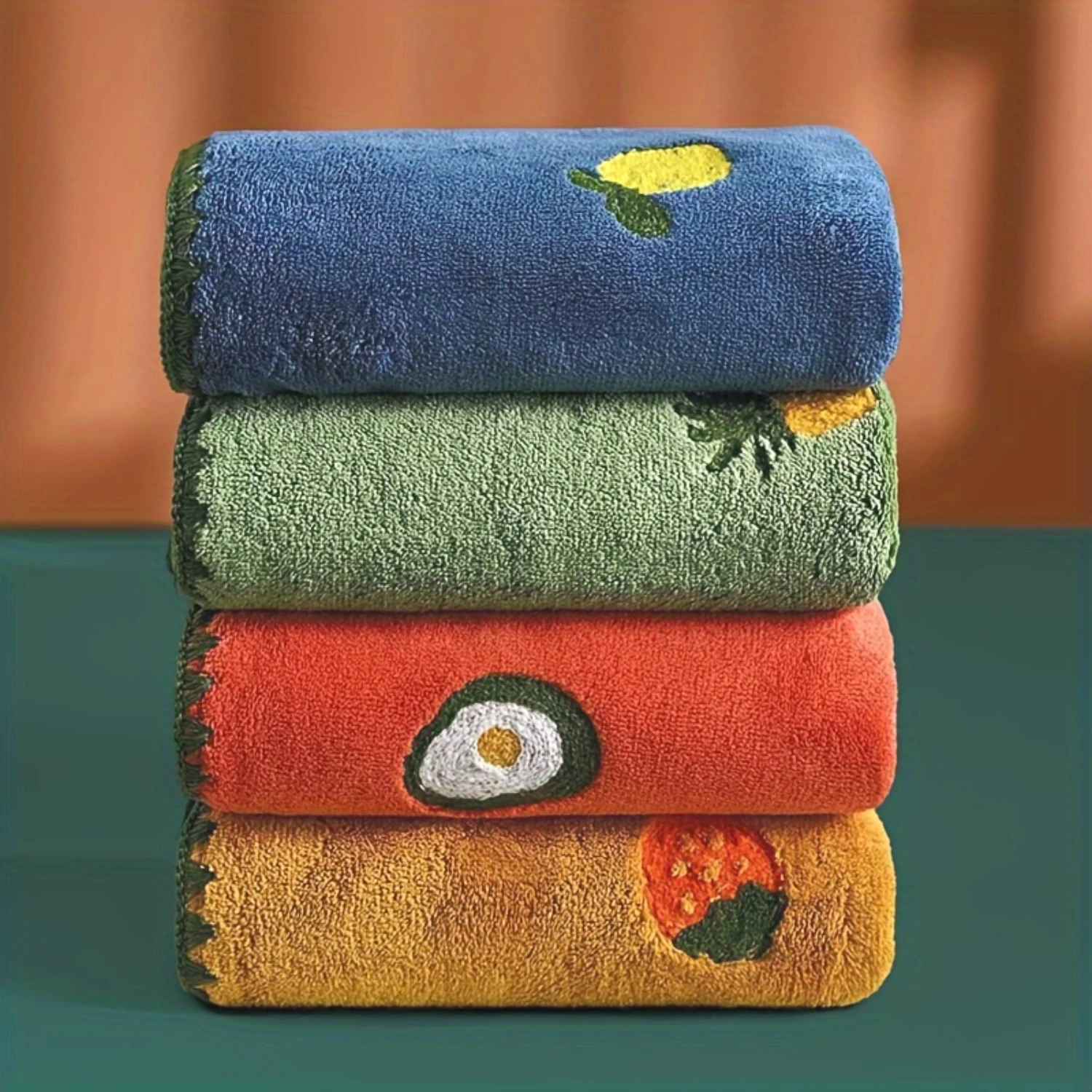 

4pc Cute Fruit Print Coral Velvet Hand Towel, Soft And Absorbent Quick Drying Face Towel, Household Towel Gifs For Couples And L