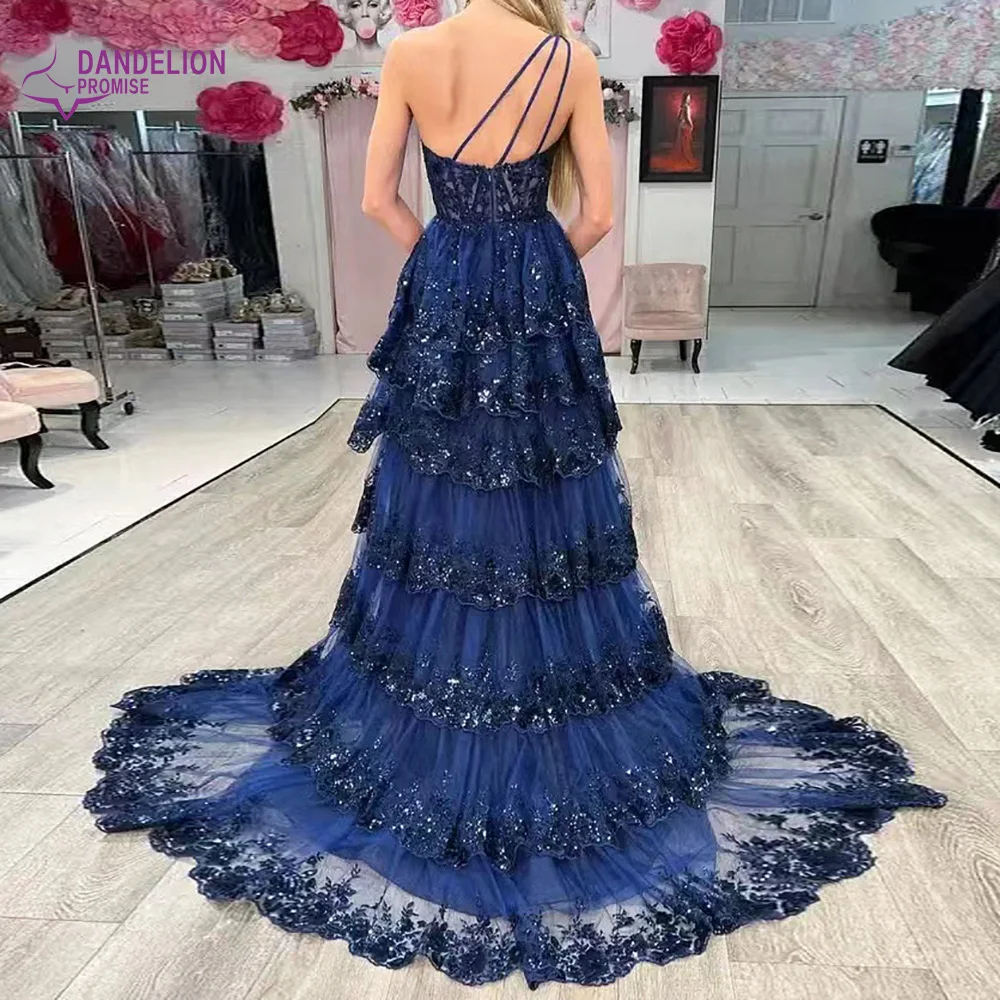 Luxury Tulle 2024 One-Shoulfor Women Tiered Ruffle Sequin with slit Prom  Appliques Formal Evening Dress A Line  Party Gowns