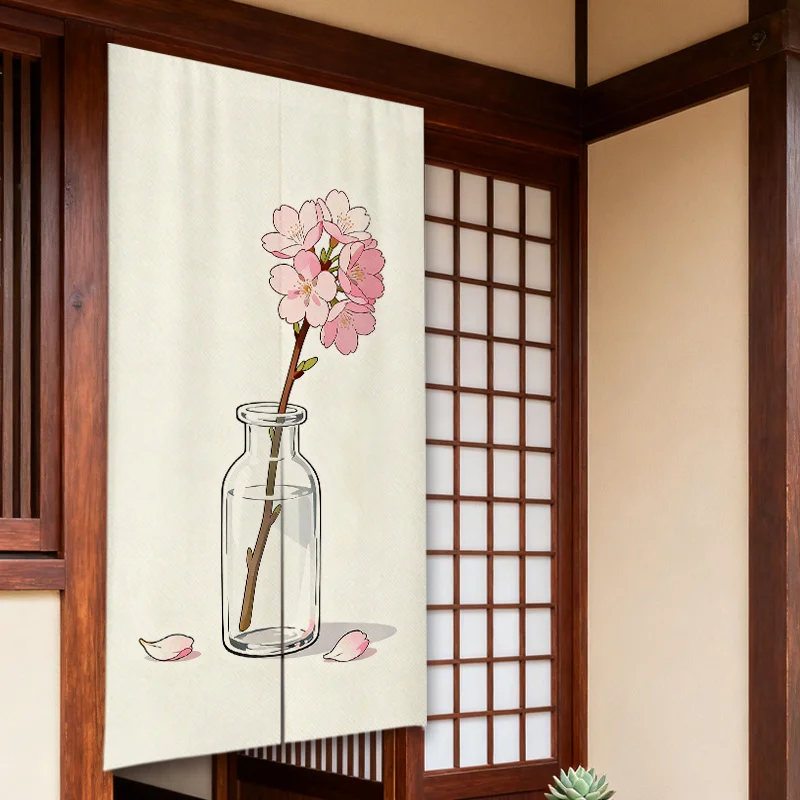 japanese sakura glass bottle door curtain faux fabric all season home privacy divider easy wipe minimalist hanging curtain