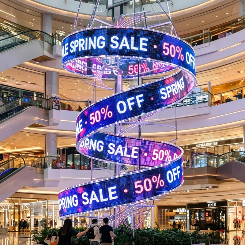 Ecran-led-souple-geant-en-forme-de-helice-pour-la-decoration-d'atrium-de-centre-commercial-affichage-publicitaire-dynamique-module-led-flexible-impermeable-en-colonne