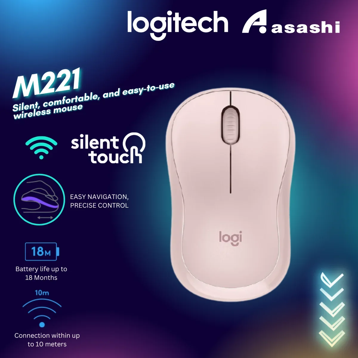

Logitech M221 Wireless Mouse for Girls - Compact Portable Optical Mute Mouse for Office Use Fashionable Design