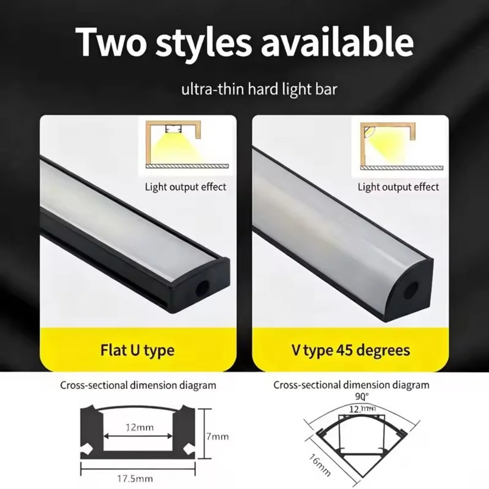 10-50pcs 1M Led Aluminum Profile Channel Diffuser Holder U/V Shape Black  Linear Light Bar Ceiling Wall Corner Lighting
