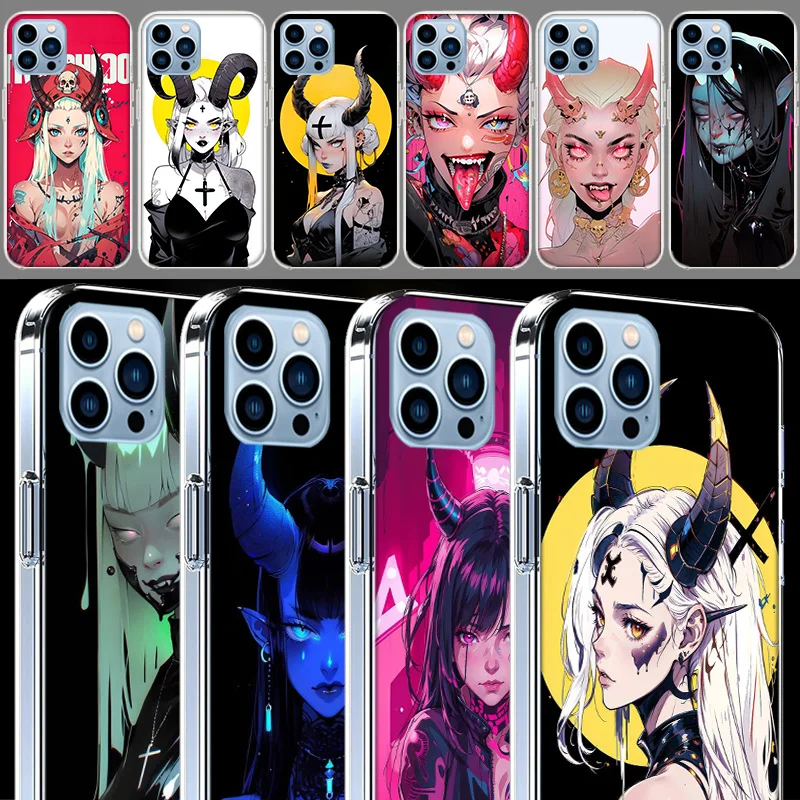 Neural Network Devil Girl Art Clear For Apple iPhone 16 15 Pro Max Cover 14 Plus 13 12 Mini 11 Pro XR XS Max Phone Case Silicone