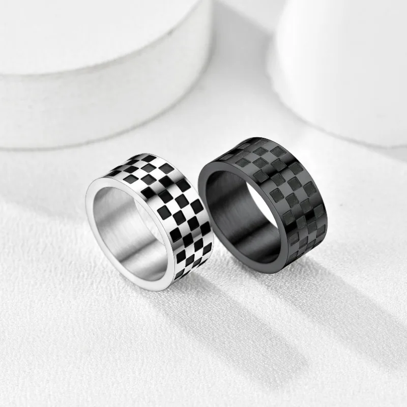 Fashion Stainless Steel Checkerboard Black and White Plaid Ring for Men Women Punk Ring Hot Sale Birthday Party Jewlery Gifts