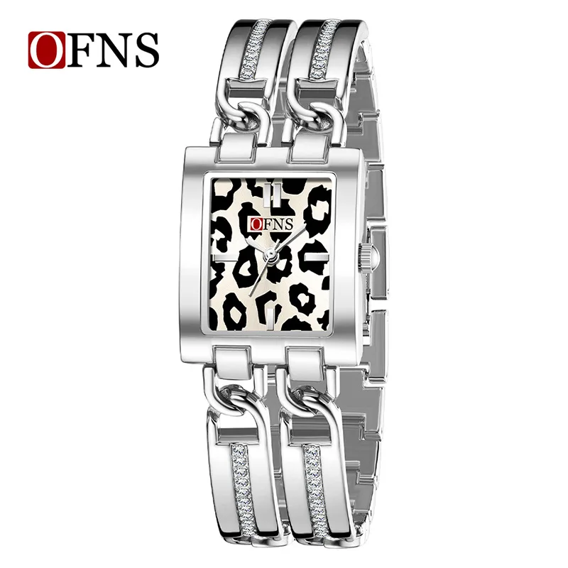 

2026 Fashion Ofns 7208 Women's Quartz Watch Leopard Pattern Starry Sky Blue Light Luxury 3atm Waterproof Diamond Set Alloy Strap