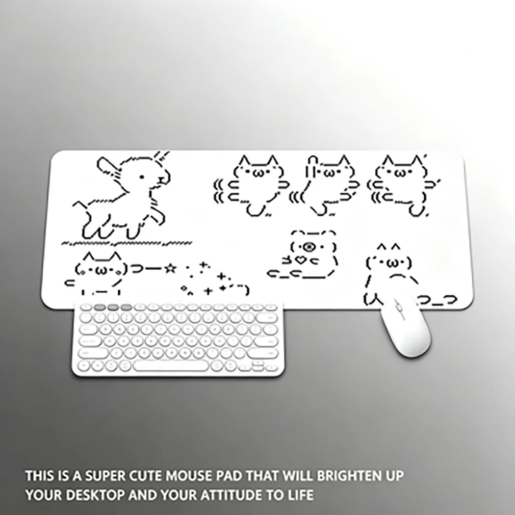 Cartoon Pixel Anime Black Line ins Leather Desk Pad Protector Y2K Girl Mouse Pad Office Desk Mat Non-Slip PU Desk Blotter Pad