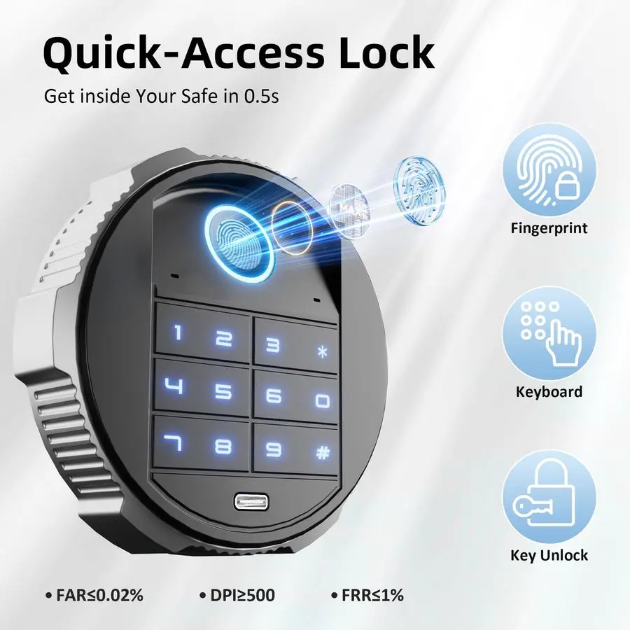 Cofre biométrico, cofre com impressão digital de 0,8 cuft com bolsa à prova de fogo, pequena caja Fuerte com teclado digital, 9,813,89,8 polegadas Exteri