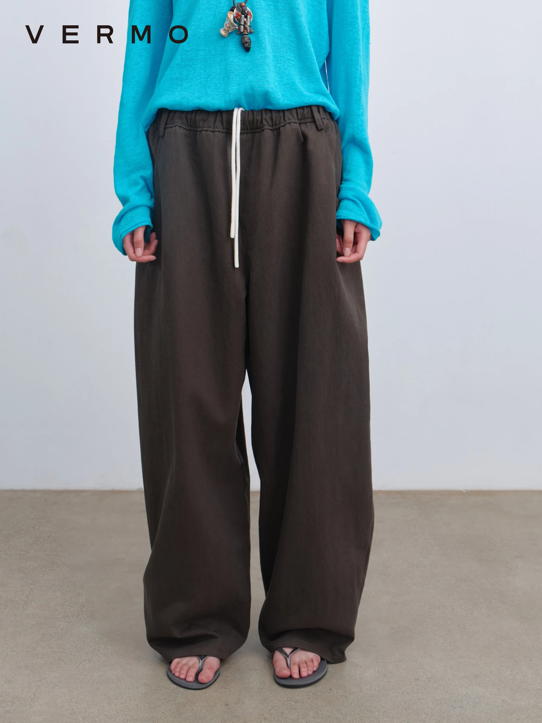 

VERMO Classic Updated Fabric Optimized Version Texture Loose Casual Pants Wide Leg Pants Neutral Natural Waist