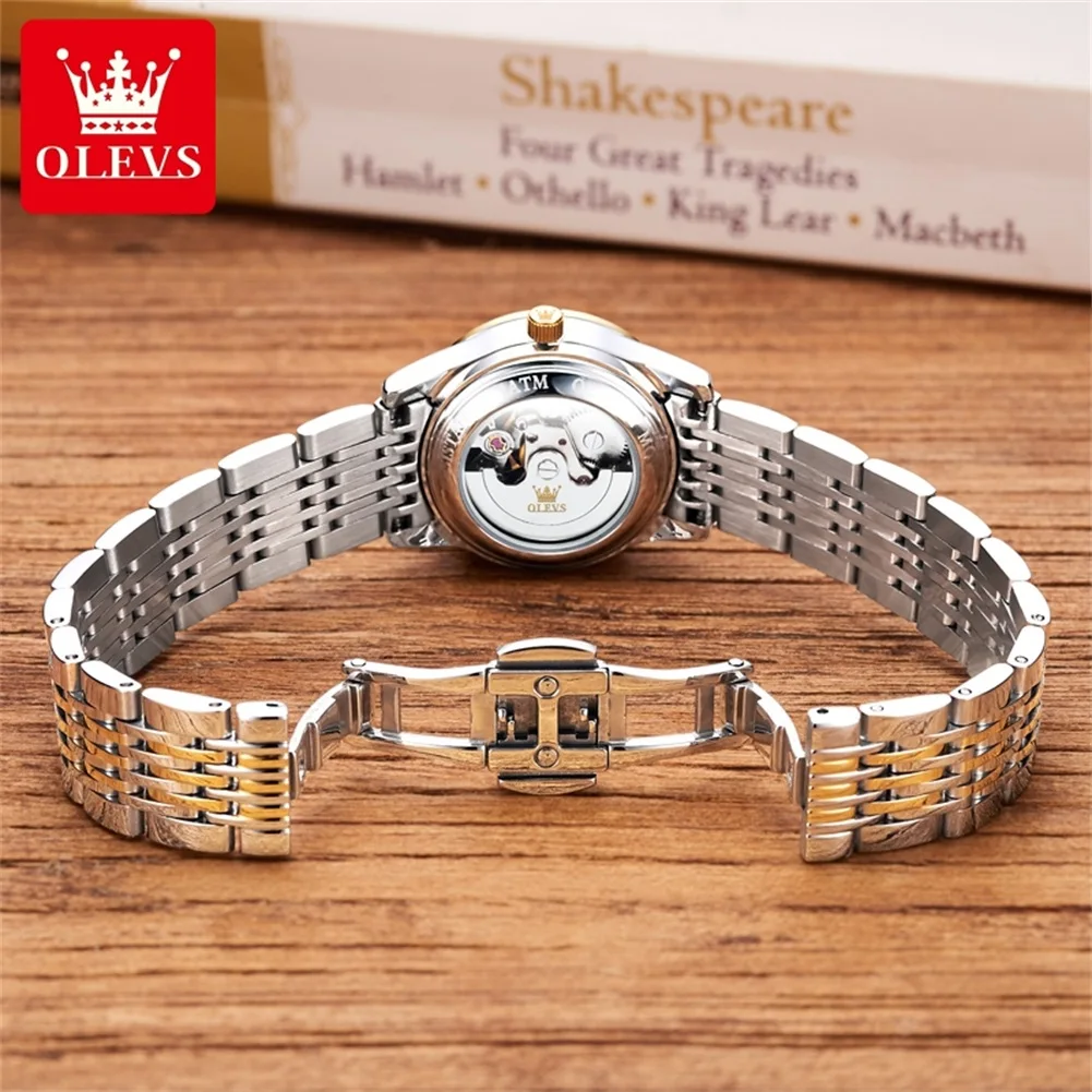 OLEVS 6602 Women Watch Luxury Movement Automatic Mechanical Watch Diamond Dual Calendar Waterproof Top Brand Women Watch