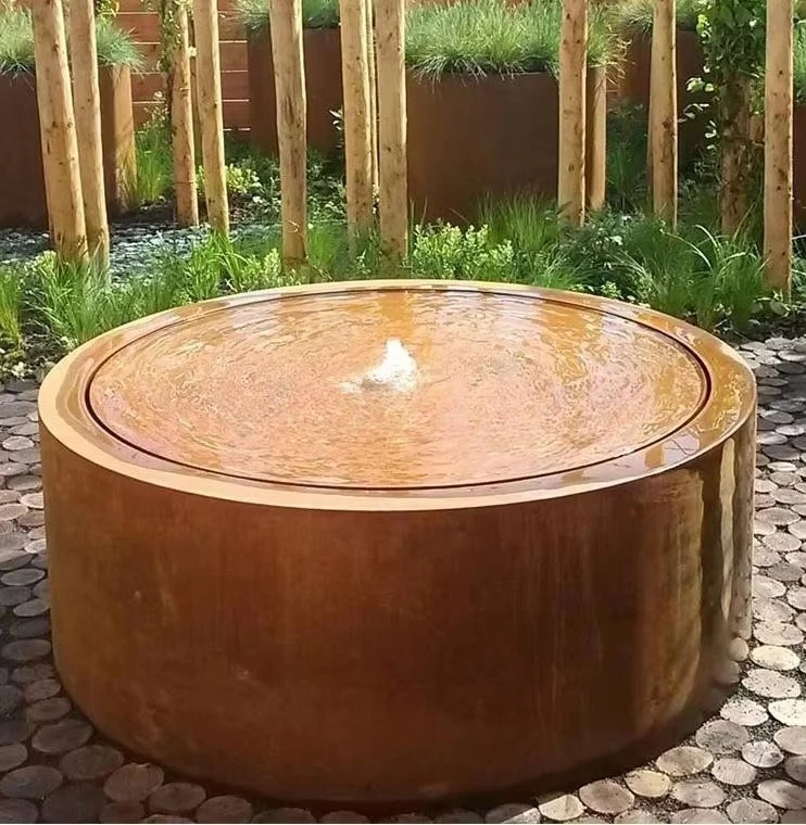 Corten Steel Round Sculpture Water Fountain for Garden