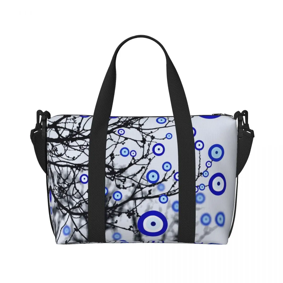 Custom Large Turkish Evil Eye Tree Tote Bag Women Mediterranean Amulet Shopping Shoulder Beach Gym Travel Bag