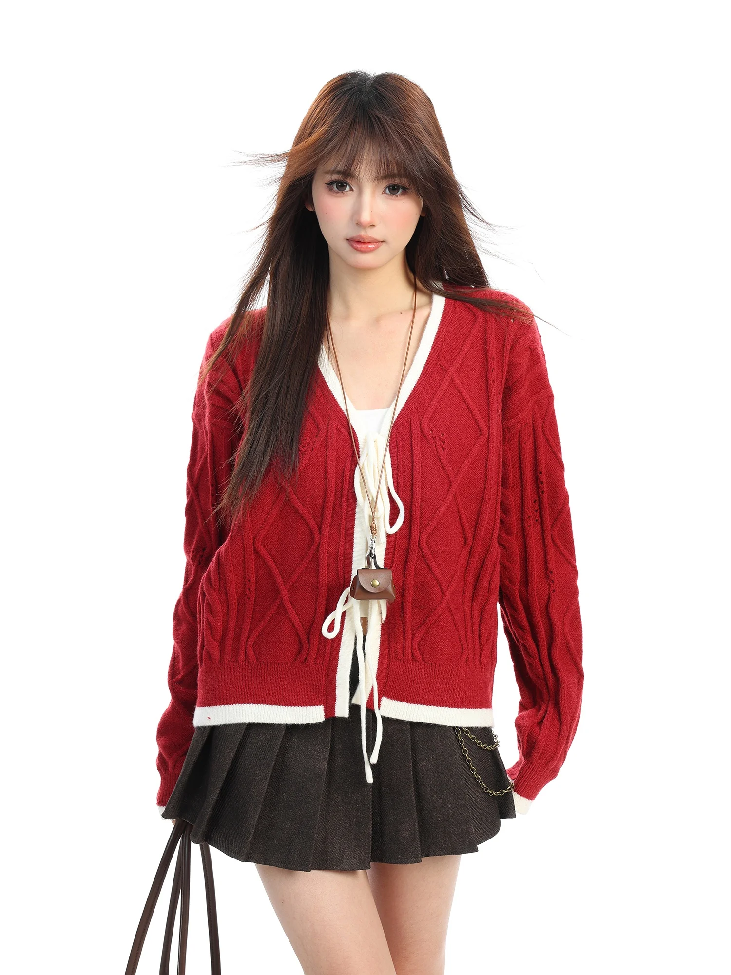 

Повседневный вязаный свитер свободного кроя с V-образным вырезом для женщин, дышащий, комфортный, в стиле колор-блок, на весну, осень, зиму