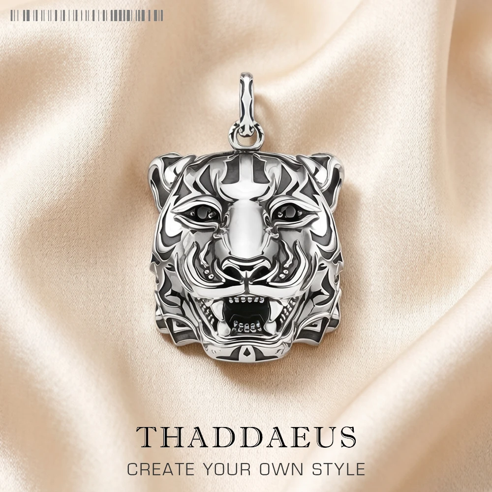 Dreidimensionaler geschwärzter Tiger-Anhänger, brandneuer Punk-Schmuck, Europa, 925er Sterlingsilber, Glücksgeschenk für Damen und Herren