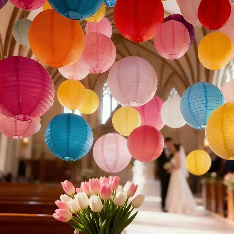 Round Paper Lanterns Vibrant Multicolor No Tool Needed Hanging for Classroom Birthday Party Home Decor