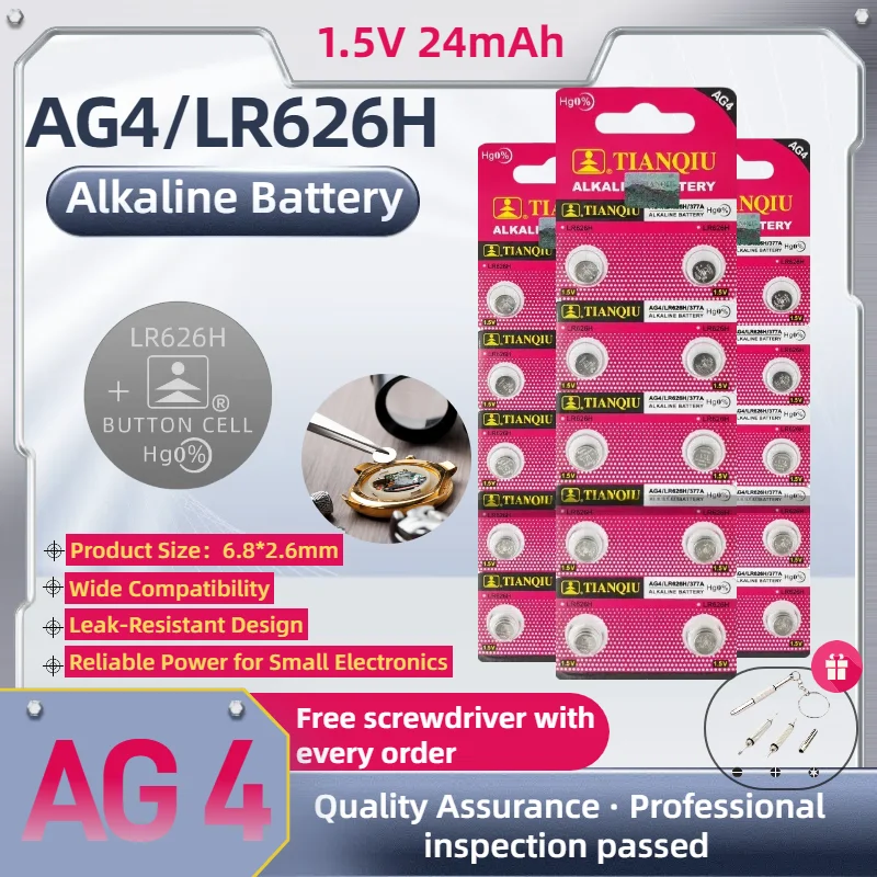 

Original AG4 24mAh Watch Battery 1.5V G4A LR626 LR66 L626 177 377A Alkaline Button Coin Cell Batteries for Watches toys PDAs