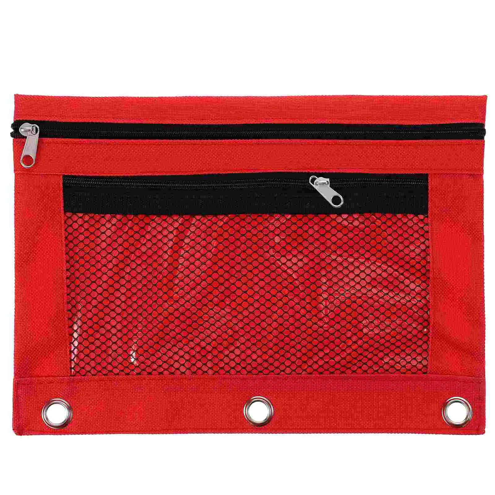 Mesh Pencil Case Three-hole Oxford Cloth B5 Stationery Bag Transparent Binder Office (black) Clips Document 3 Pouch Rings