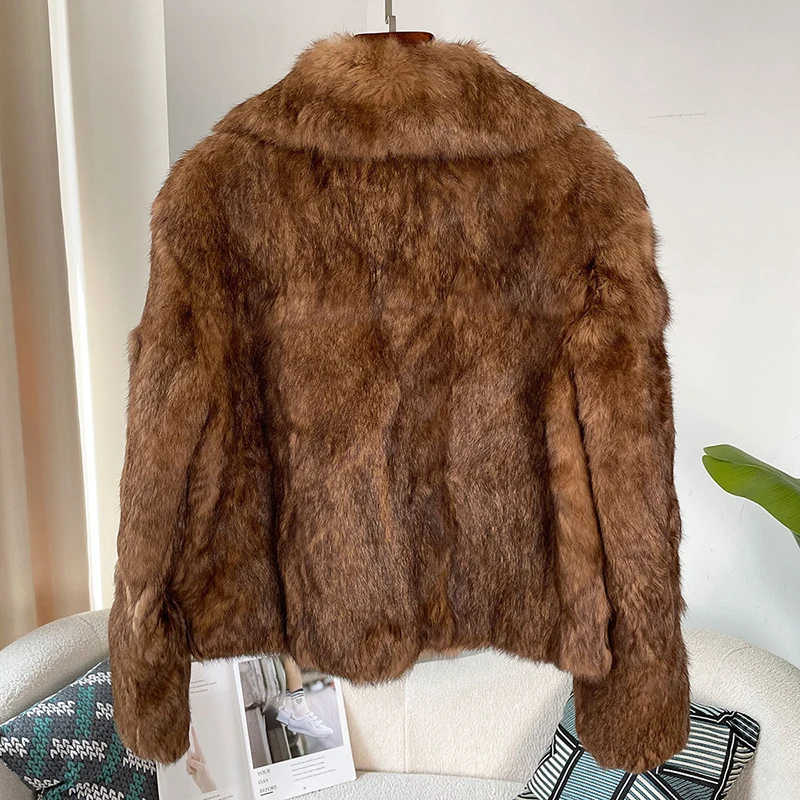 2024 Natural Rabbit Fur Coat Women Winter Female Jacket Real Rabbit Fur Coat Warm Thick Outwear