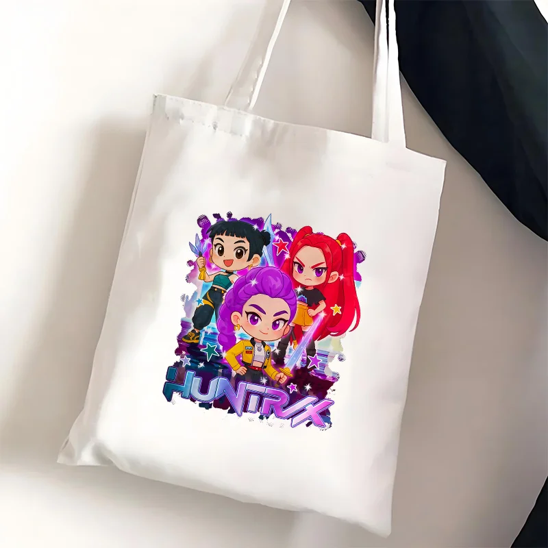 

Demon Hunters Kpop Canvas Shoulder Bag Women Girl Anime Movie Rumi Huntrix Sajaboys Shopping Handbag Korean Trendy Reusable Bags