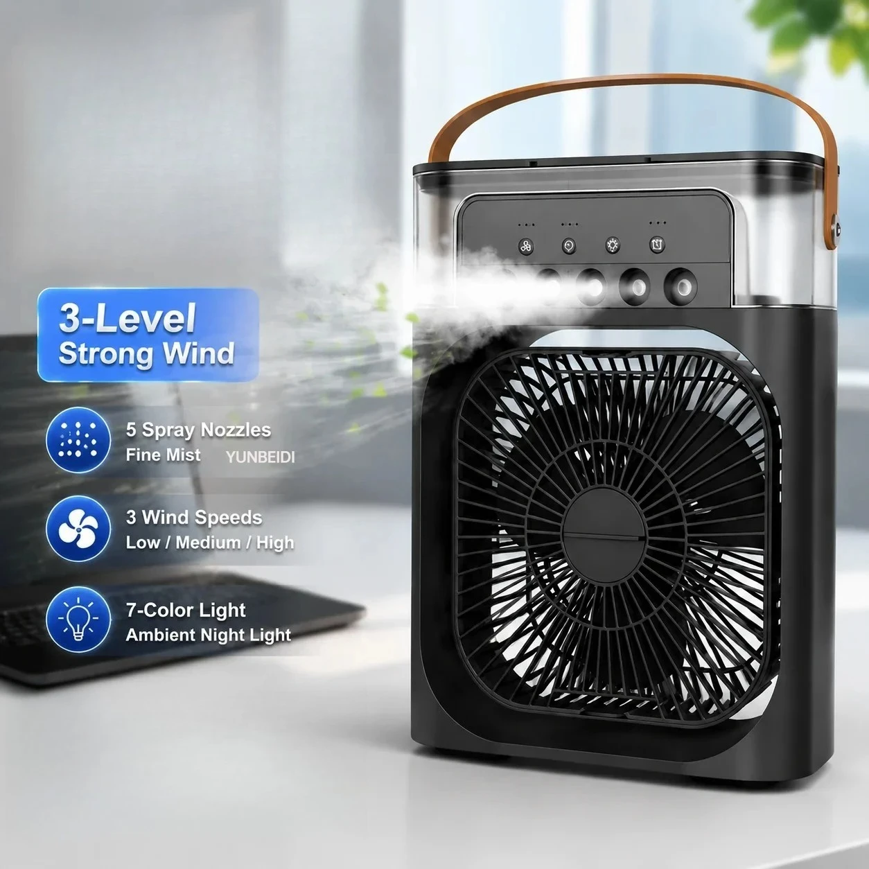 Three-in-one Fan Air Conditioner LED Light Portable Humidifier Air Conditioner Fan 3/4 Wind Speed Outdoor Travel Water Spray Fan