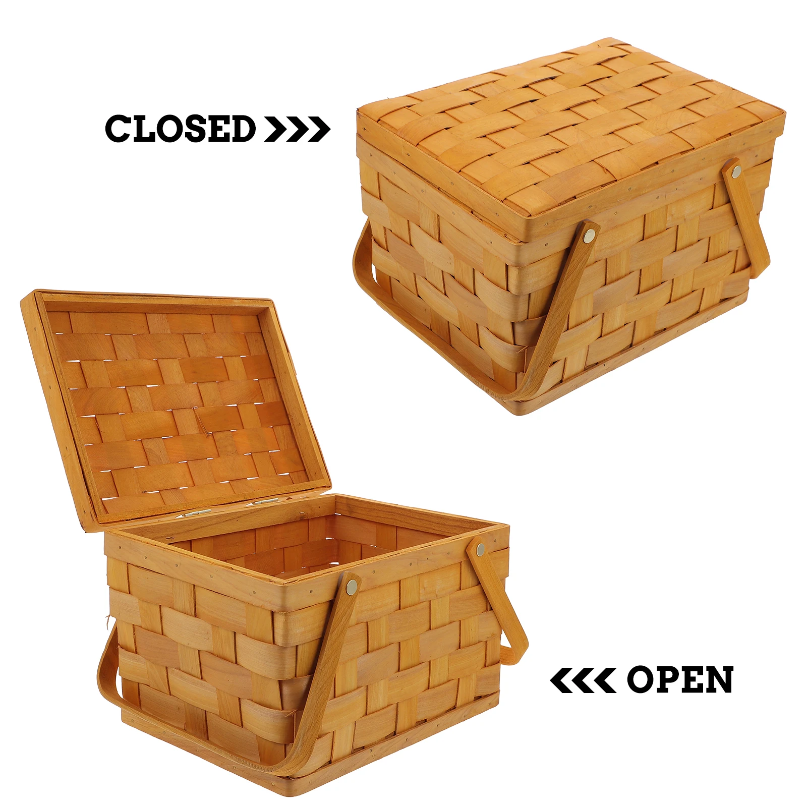 

1pc Wooden Woven Storage Basket Portable Fruit Flower Holder Home Decoration Tote Picnic Sundries Container Weaving Basket