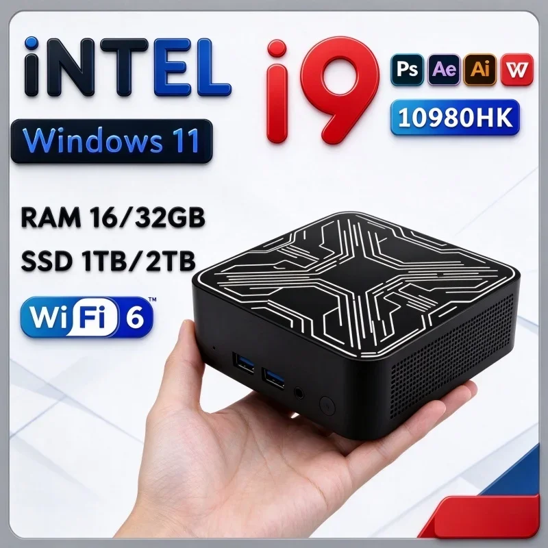 2026 Latest I9 10980HK Mini PC Windows11 16GB 1TB SSD Support 4K Display WiFi6 BT5.2 Gaming Work Mini Computer