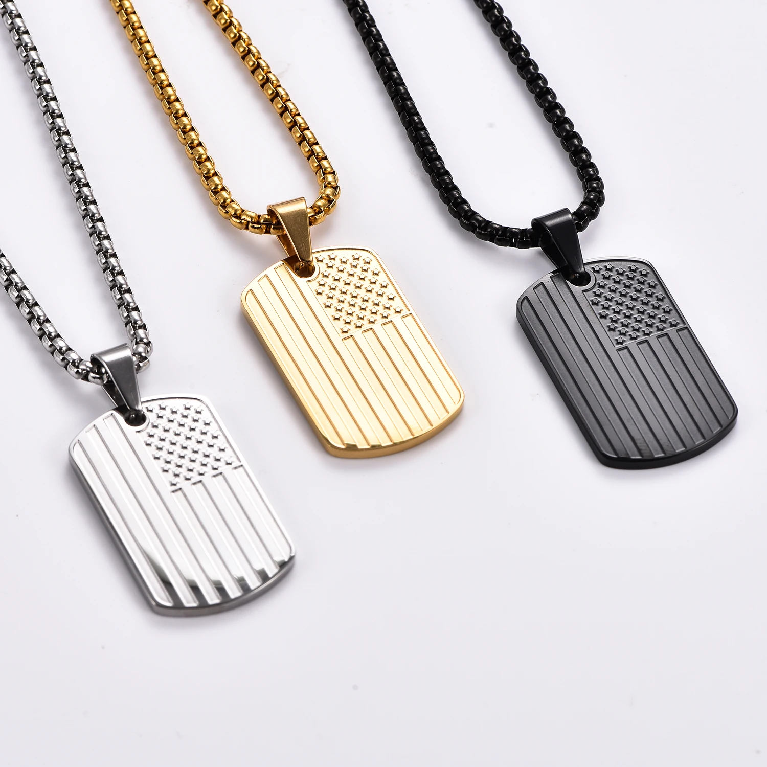 العلم الأمريكي نجمة Spangled راية الصليب الفولاذ المقاوم للصدأ العسكرية العلامة التجارية قلادة سترة سلسلة المعلقات مجوهرات الحفلات