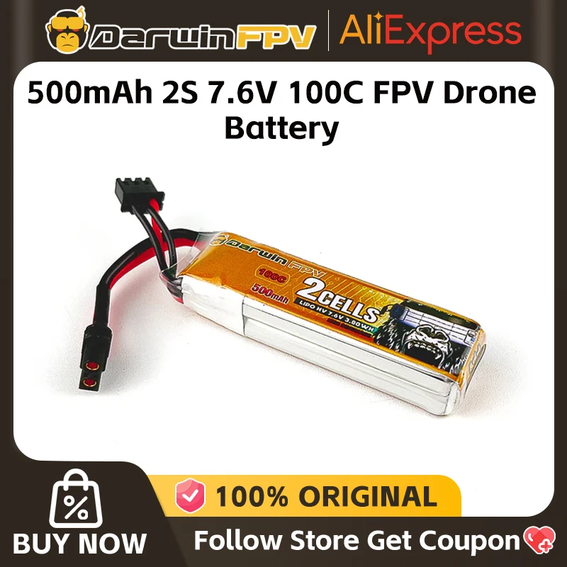 DarwinFPV 500mAh 2S 7.6V 100C FPV Drone Battery