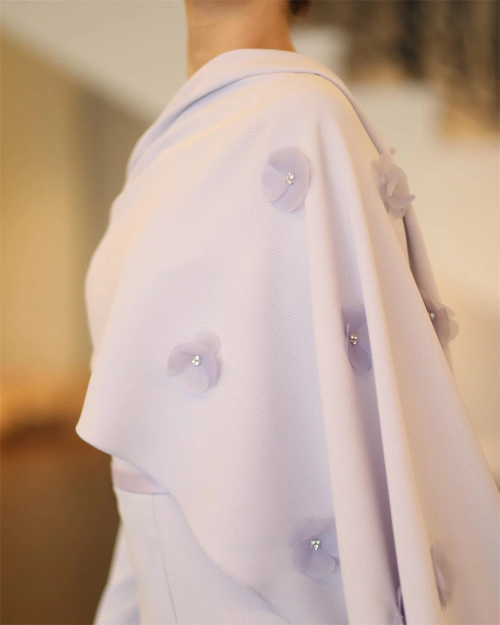 Customized Purple Jersey Evening Dresses Exquisite Long Sleeves Homecoming Dresses Fashion Flowers Special Occasion Gowns