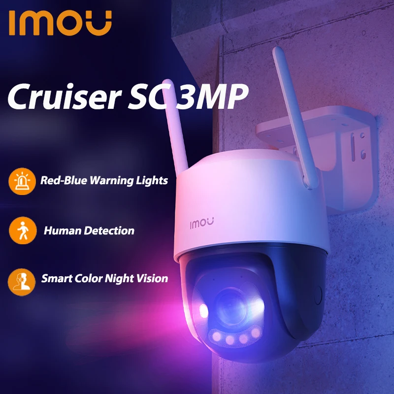 

IMOU Cruiser SC 3MP WiFi Camera Red-Blue Warning Lights Outdoor Security Camera Full-Color Night Vision AI Human Detection IP66