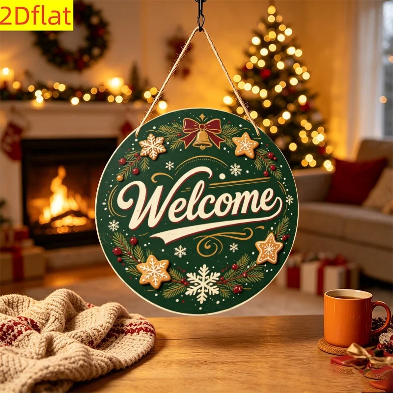 2D Flat, 1pc Wooden Round Sign, Very Suitable for Halloween, Christmas, Thanksgiving, Autumn Harvest Festival Decoration, Front