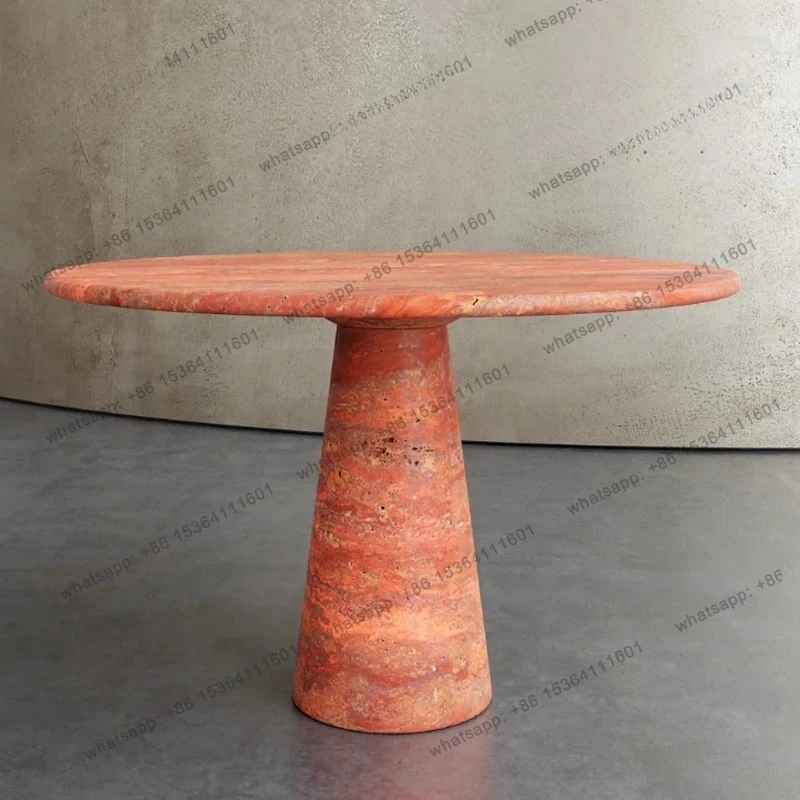 Nordic light luxury natural travertine dining table marble round dining table simple small apartment home high sense