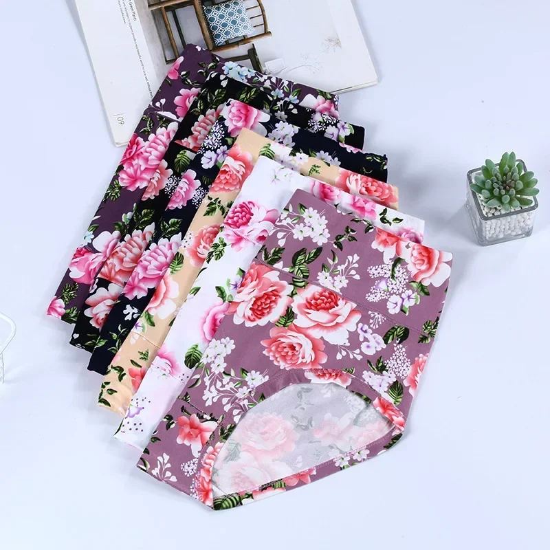 New Bamboo Fiber Underwear Large Size Women Panties Female Ladies Floral Briefs High Waist Plus Underpants Sexy Lingerie 5XL