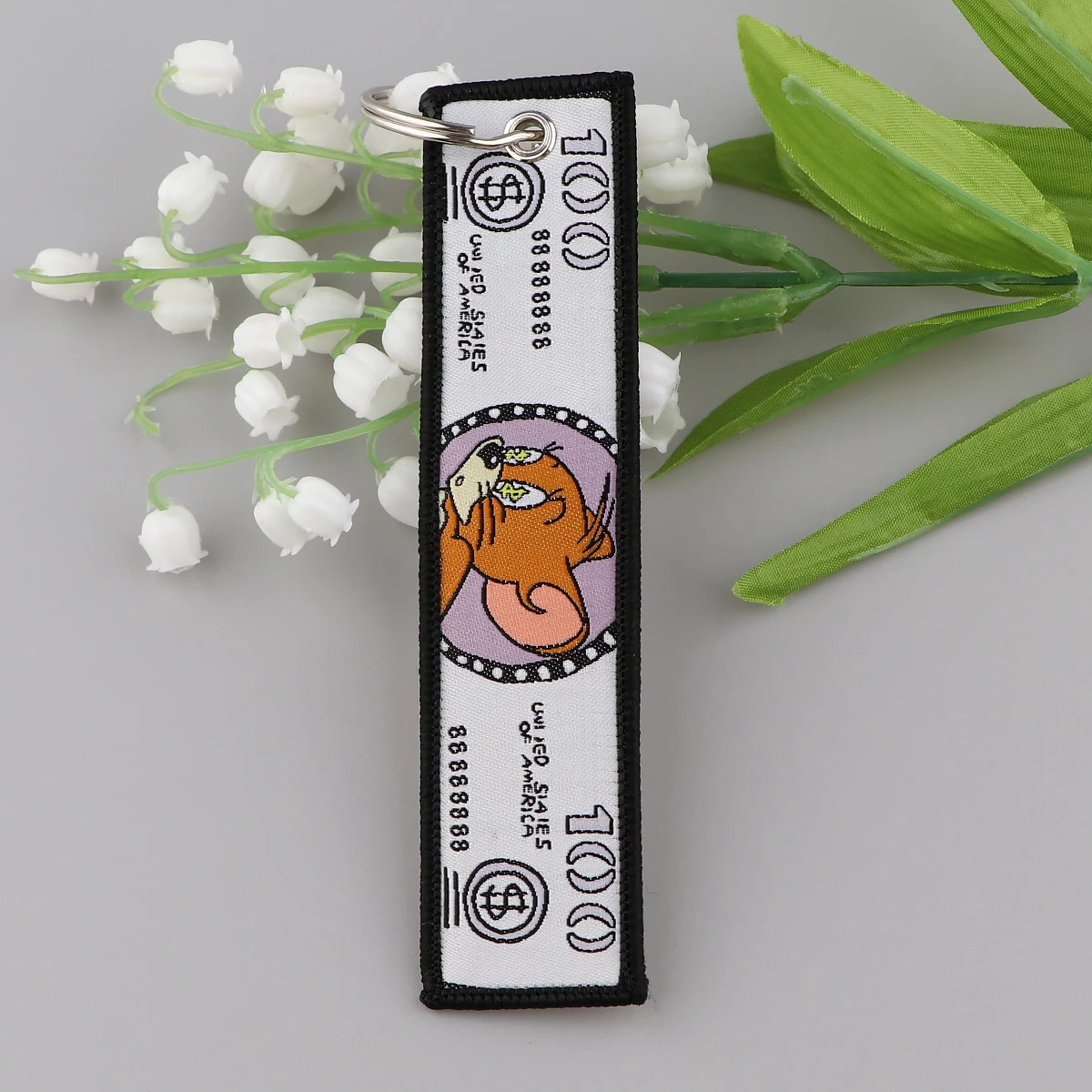 Porte-clés de voiture de dessin animé amusant, étiquette de jet, porte-clés brodés de chat et de souris, porte-clés décoratifs animés, cadeaux pour chia, 1PC