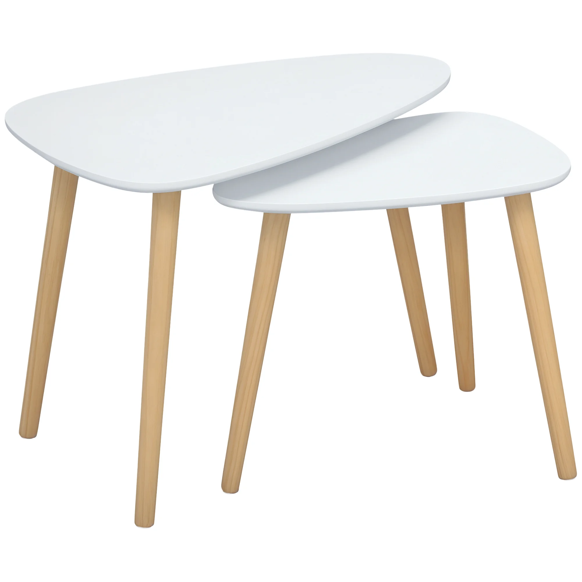Set di 2 tavolini Nefty HOMCOM dal design scandinavo con vassoio in legno, bianco